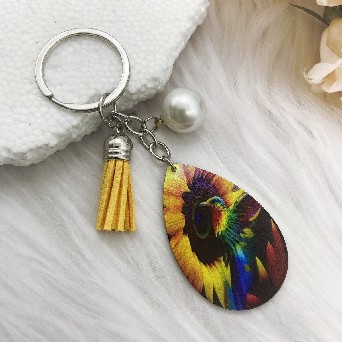 Wholesale Hummingbird Flower Printed Acrylic Keychains